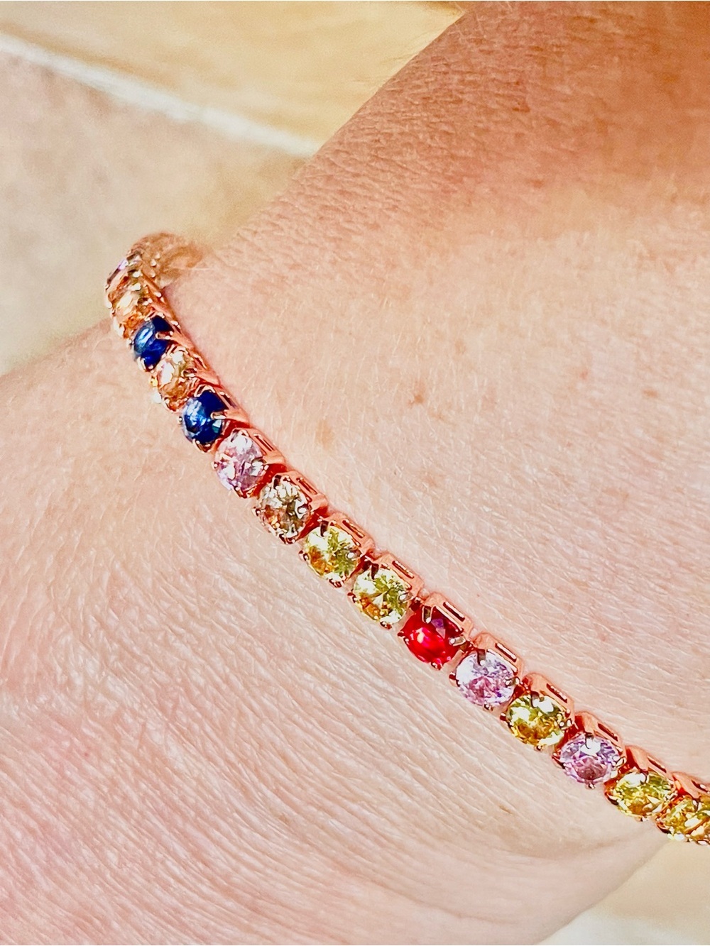 Crystal Tennis Bracelet -Multicolor in Rose Gold